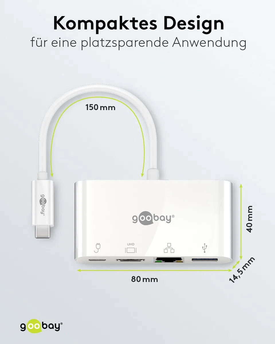 Goobay 62105 Multiport adapter USB-C, HDMI + Ethernet, PD, biały