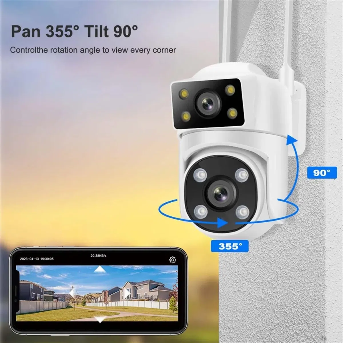 Kamery Monitoringu, Kamera IP 8MP 4K podwójny obiektyw AI śledzenie 5G kamera monitoringu wi-fi inteligentna ochrona kamera CCTV zewnętrzne kamery monitorujące PTZ(4MP Add 128GB)