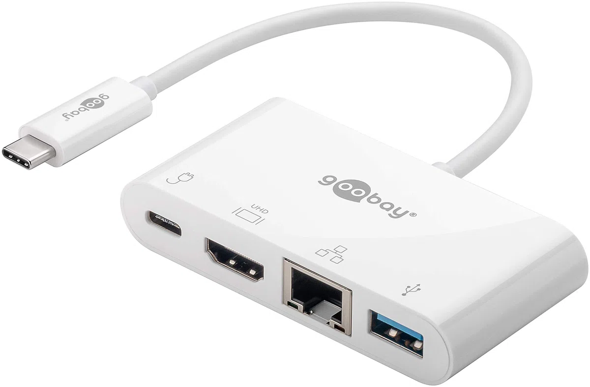 Goobay 62105 Multiport adapter USB-C, HDMI + Ethernet, PD, biały