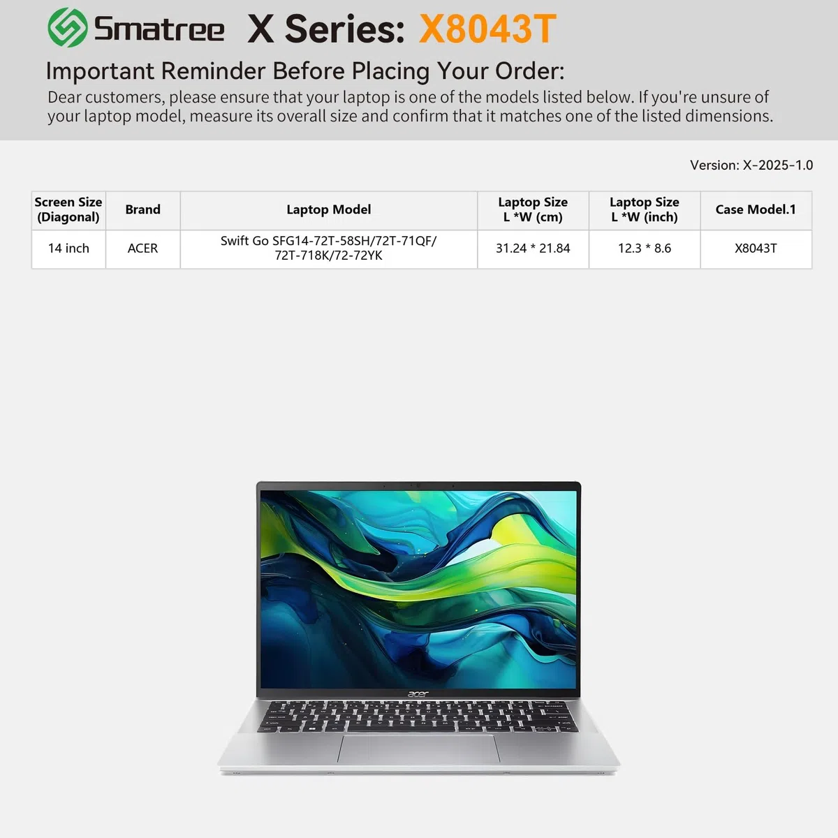 Smatree Twardy futerał ochronny EVA kompatybilny z 35.6 cm Acer Swift Go SFG14-72T-58SH/SFG14-72T-71QF/SFG14-72T-718K/SFG14-72-72YK Laptop wodoodporna wąska torba na rękaw, zielony (X8043TG)