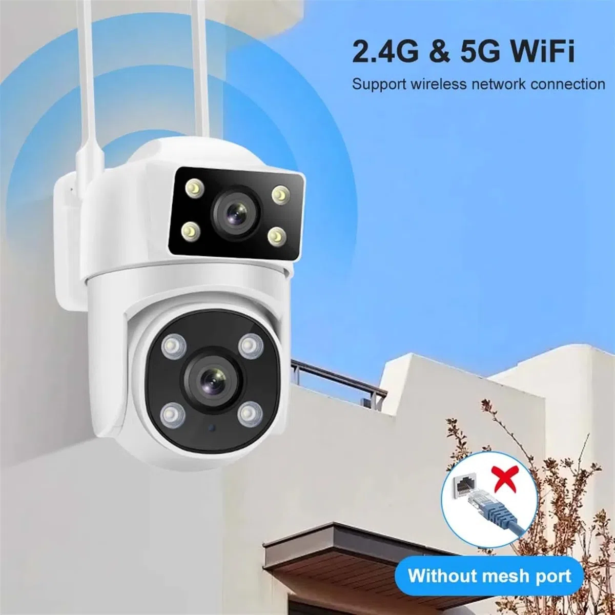 Kamery Monitoringu, Kamera IP 8MP 4K podwójny obiektyw AI śledzenie 5G kamera monitoringu wi-fi inteligentna ochrona kamera CCTV zewnętrzne kamery monitorujące PTZ(4MP Add 128GB)