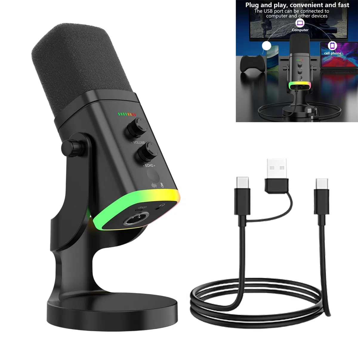 Mikrofon USB Expert Double Link z kolorowym tłem odpowiedni do oświetlenia koncertowego mikrofonu komputerowego