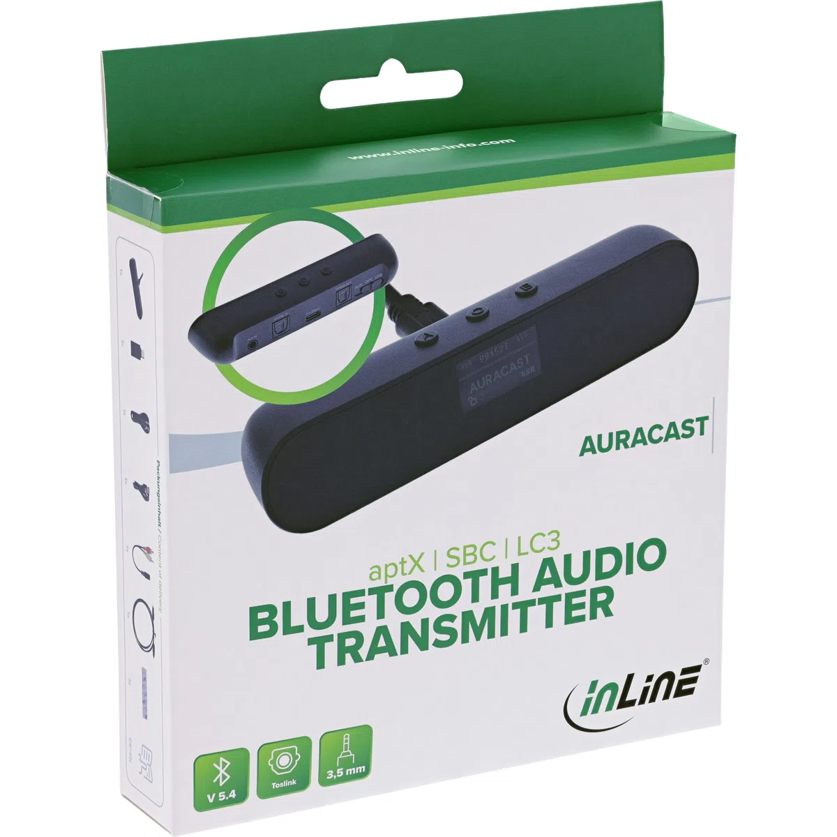 InLine Transmiter Bluetooth BT 5.4, Auracast, aptX, Toslink, AUX, USB-C