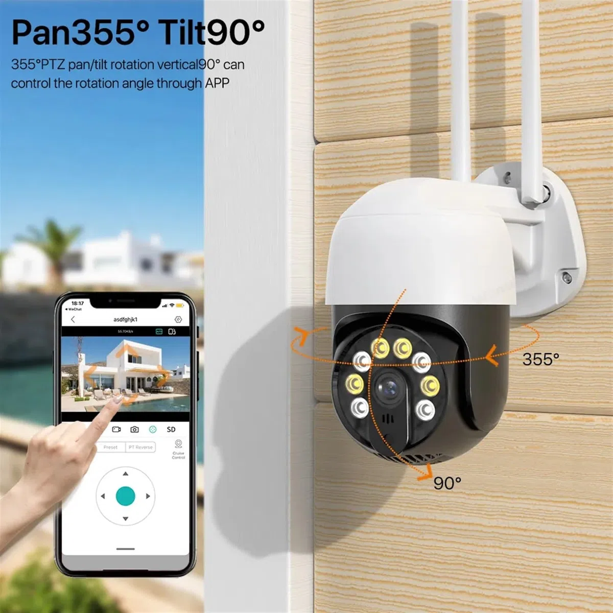 Kamera bezpieczeństwa, 4K 8MP kamera PTZ IP zewnętrzna HD 5MP bezprzewodowa Wi-Fi automatyczne śledzenie nadzór wideo 1080P telewizji przemysłowej bezpieczeństwa P2P ICSee(1080P Camera)
