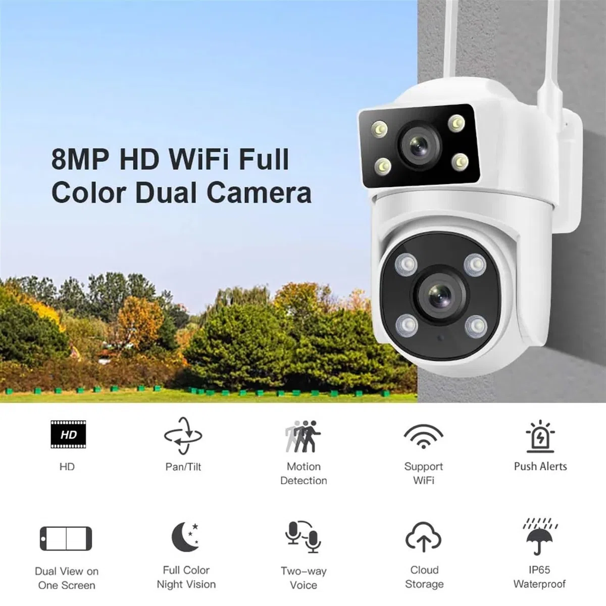Kamery Monitoringu, Kamera IP 8MP 4K podwójny obiektyw AI śledzenie 5G kamera monitoringu wi-fi inteligentna ochrona kamera CCTV zewnętrzne kamery monitorujące PTZ(4MP Add 128GB)